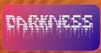 Glitched pixel-art “DARKNESS” text on a pink-to-purple gradient in a Terminal Widget