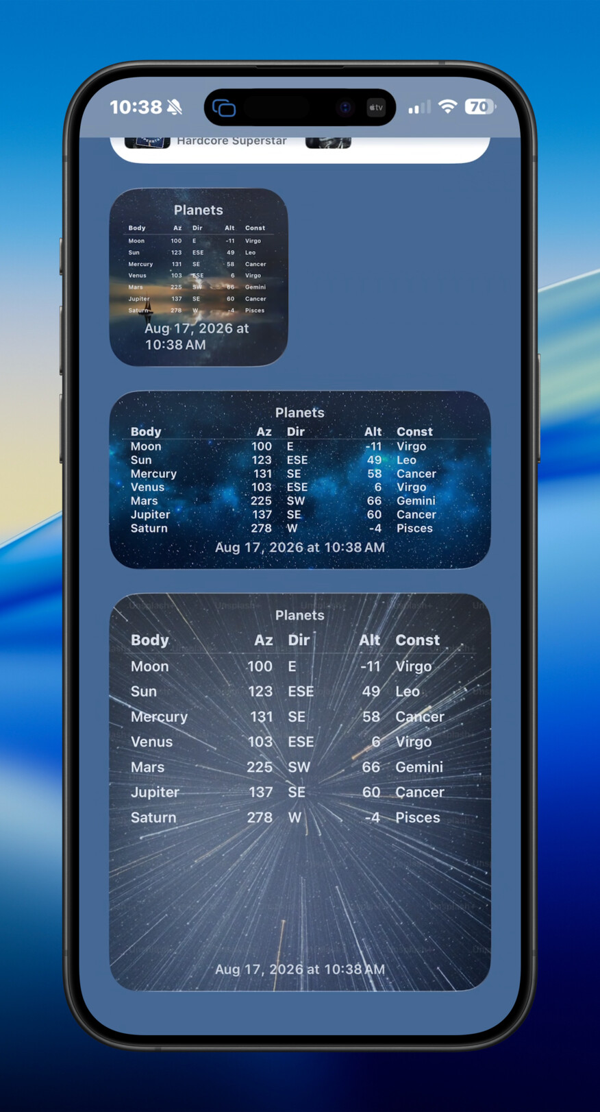 iPhone background image table widget screenshot