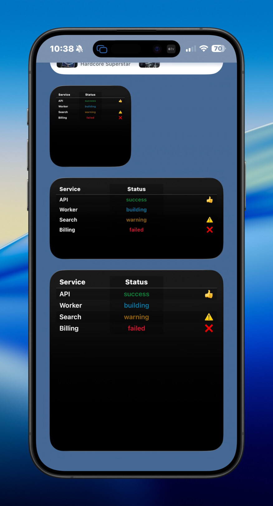 iPhone table align widget screenshot