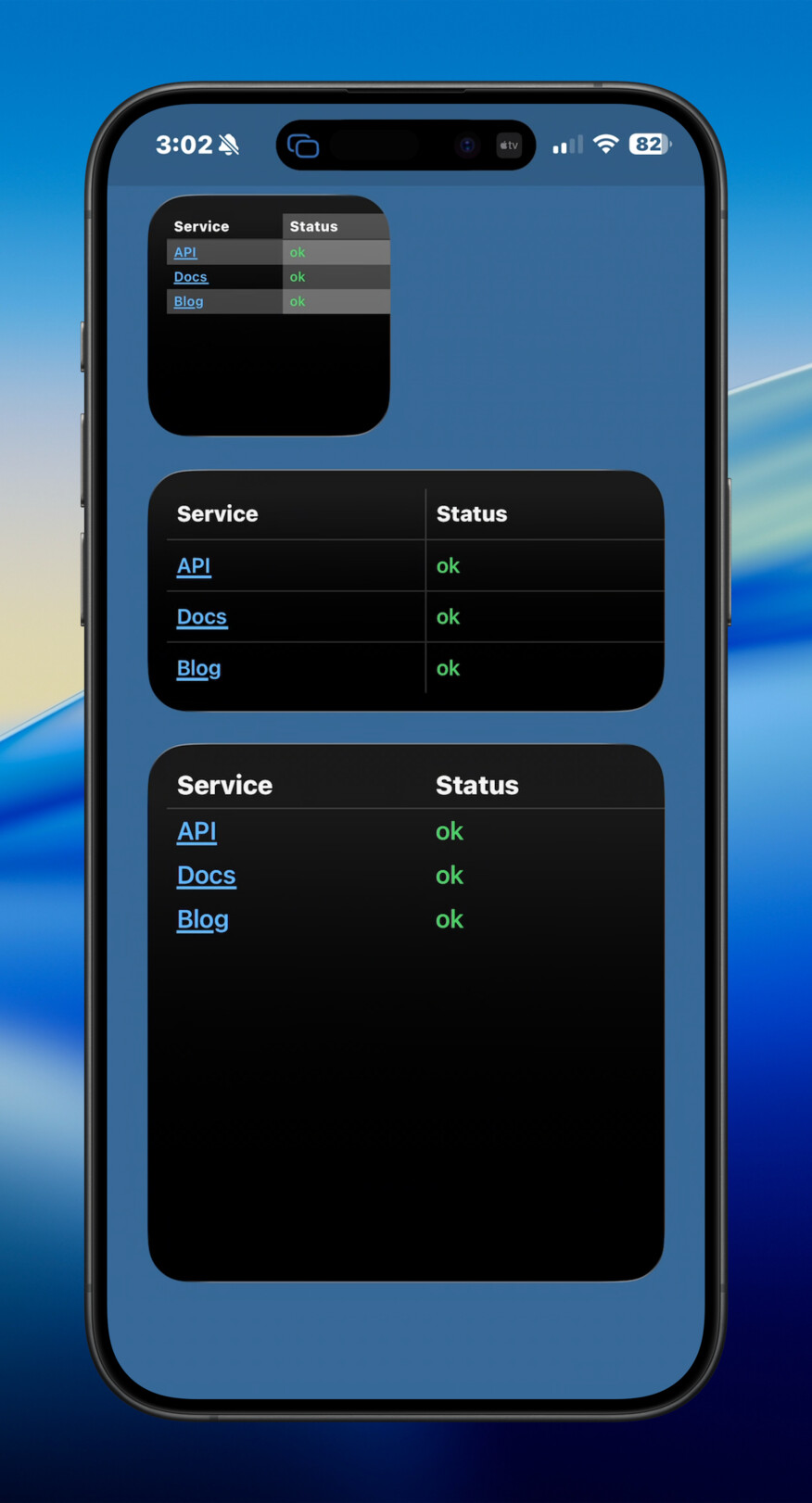 iPhone table cell links widget screenshot