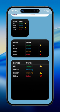 iPhone table grid modes widget screenshot